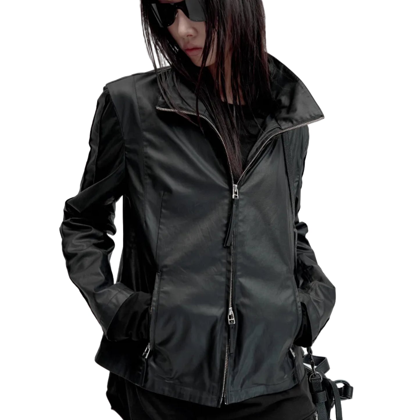 Wax-coated double zipper  jacket