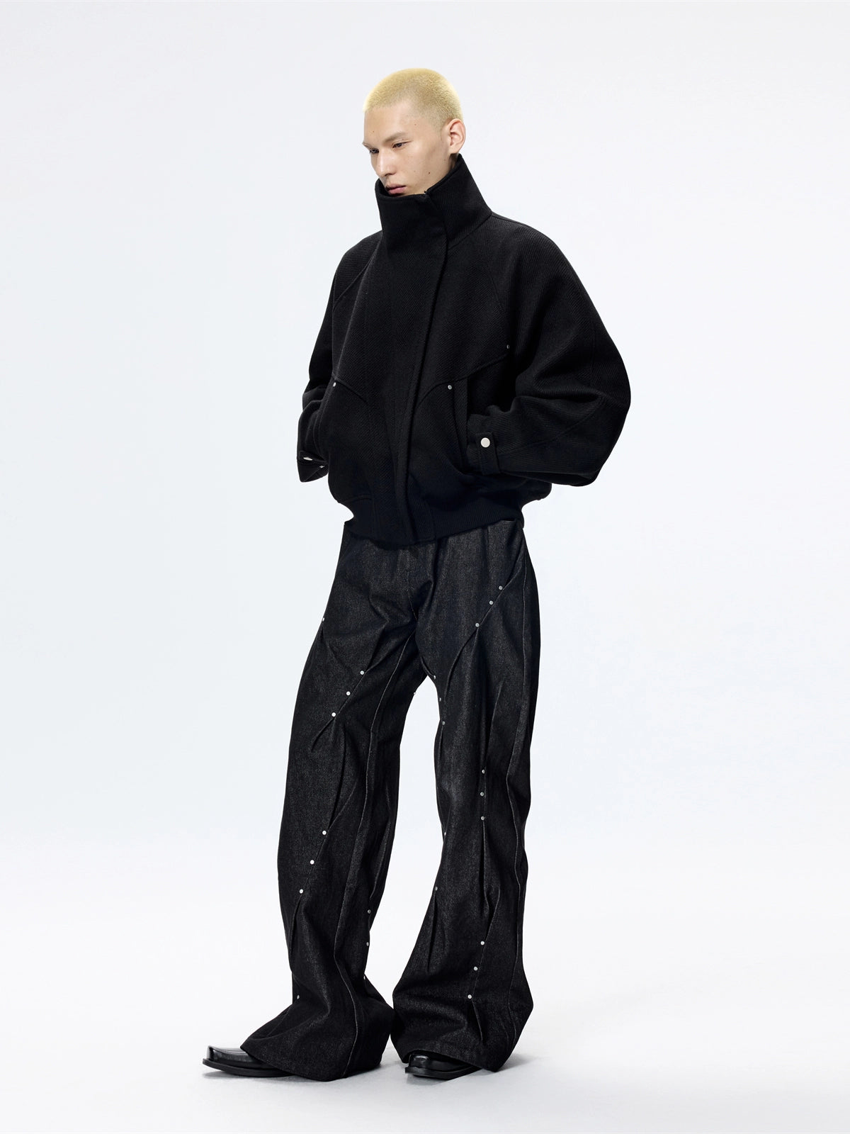 Stand-up Collar Cropped Wool Jacket