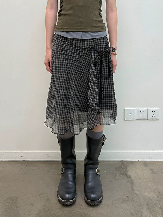 PANELLED DOUBLE-TIERED CHECKED SKIRT
