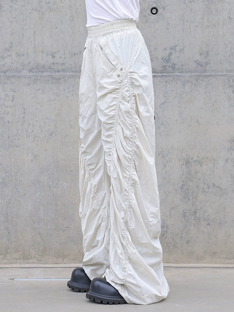 Pleated Spiral Loose Pants White