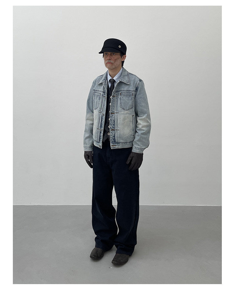 Short Slim Fit Washed Denim Jacket