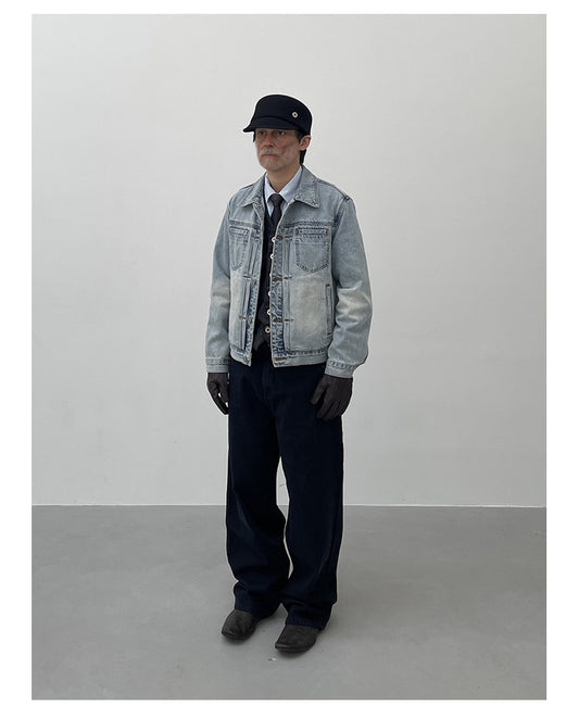 Short Slim Fit Washed Denim Jacket