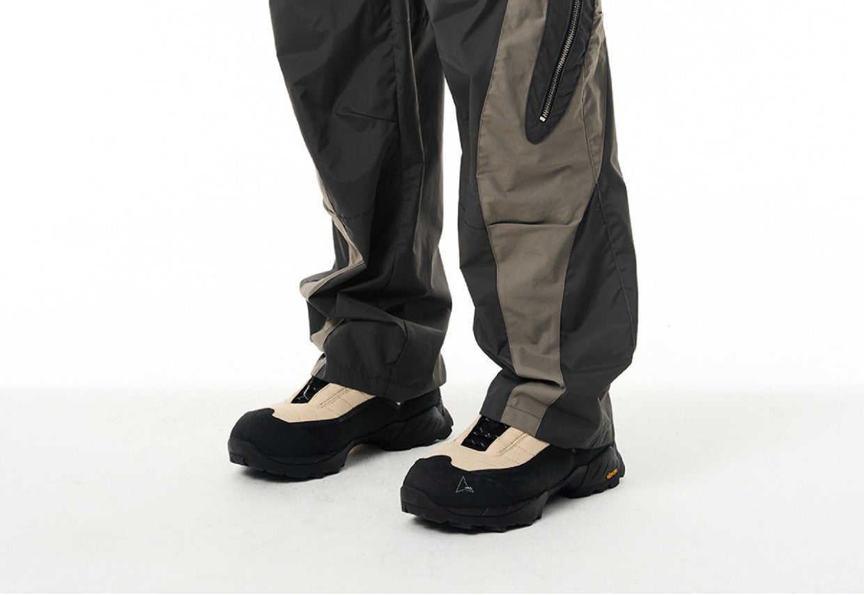 7440 37 1 Nylon color-block zippered cargo straight-leg trousers