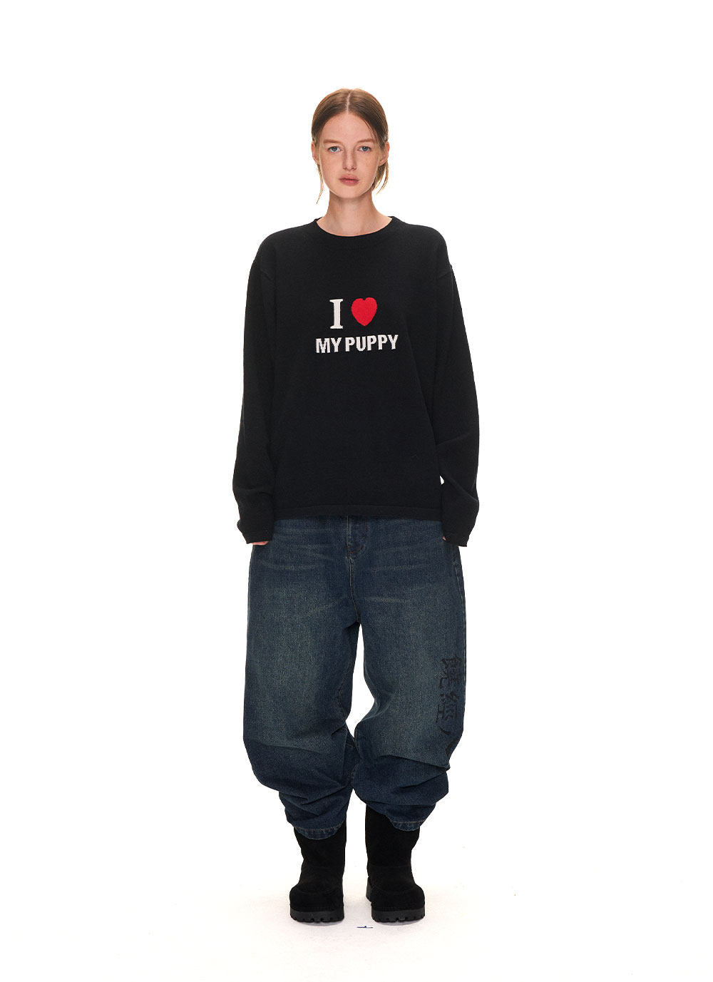 "I LOVE MY PUPPY" loose knit sweater