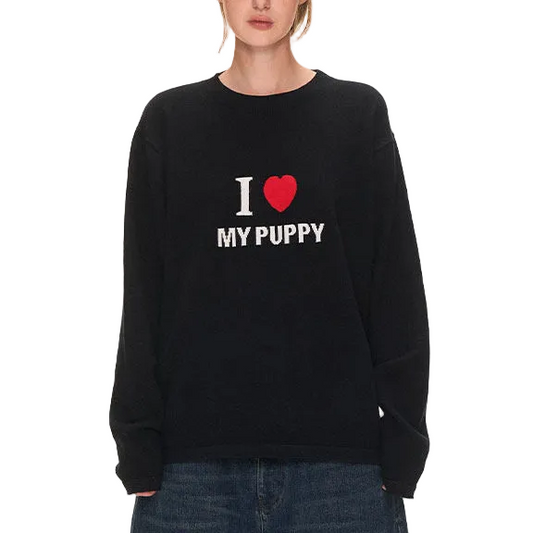 "I LOVE MY PUPPY" loose knit sweater