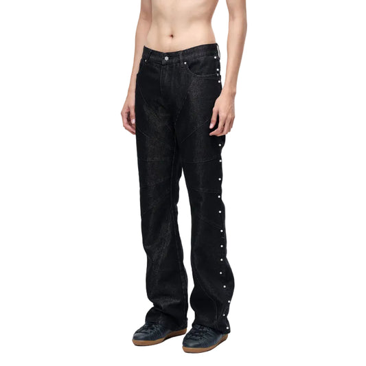 Metal mercerized bootcut jeans