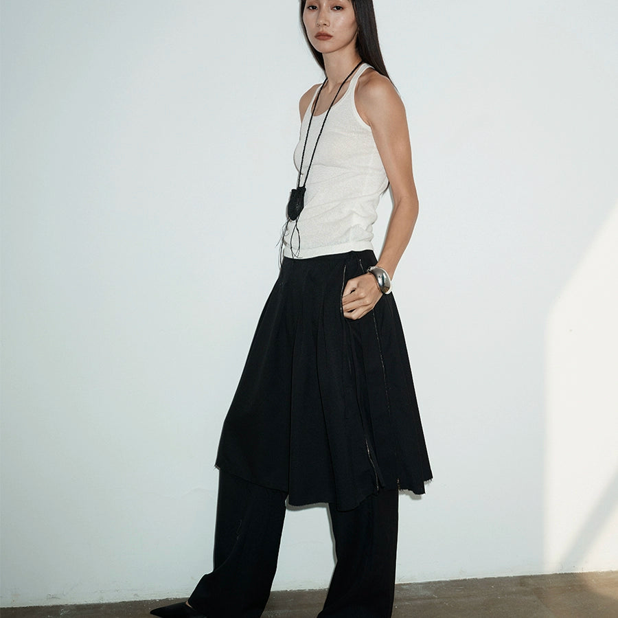 Lace Up Pleated Skirt Trouser