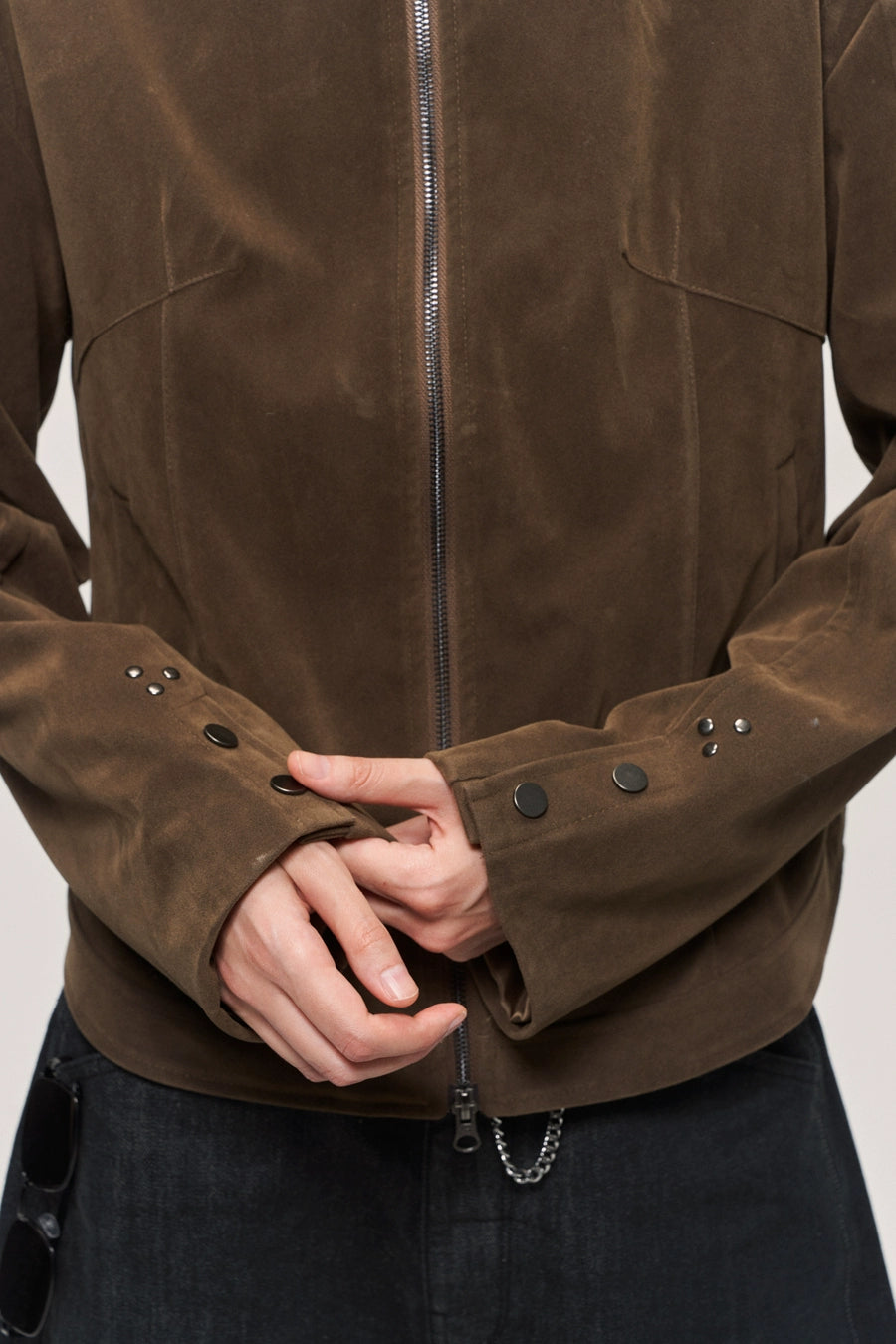 Cow Suede Brown Stand Collar Jacket
