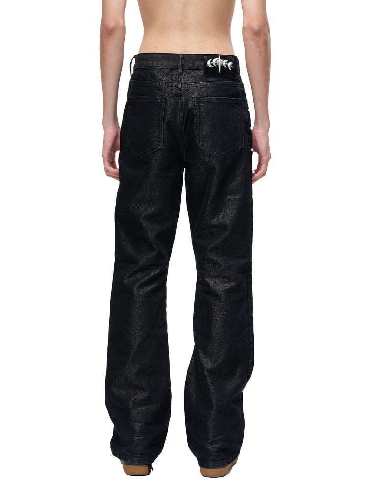 Metal mercerized bootcut jeans
