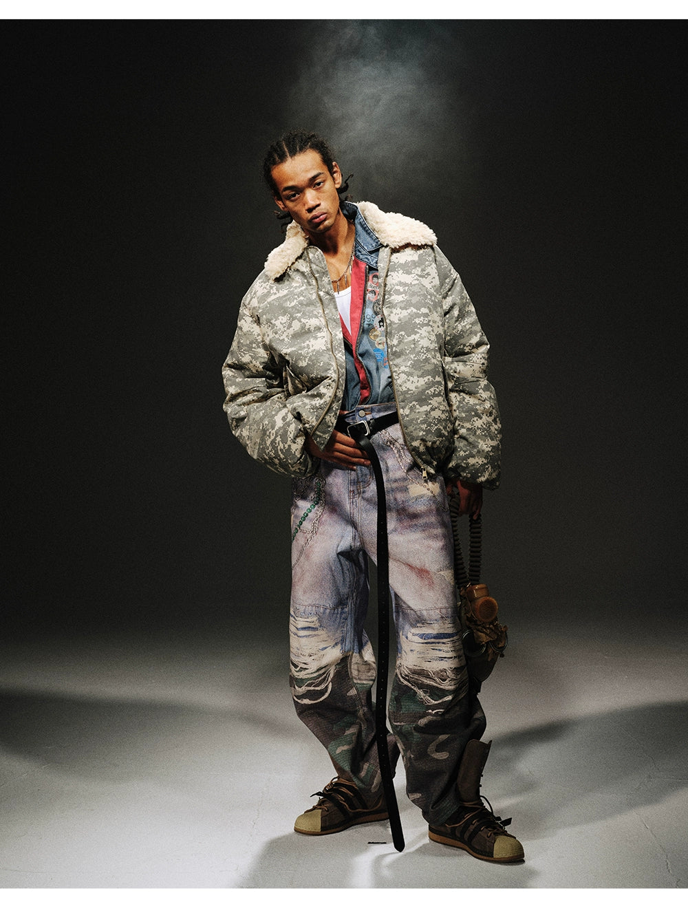 3D Print Camouflage Layered Jeans