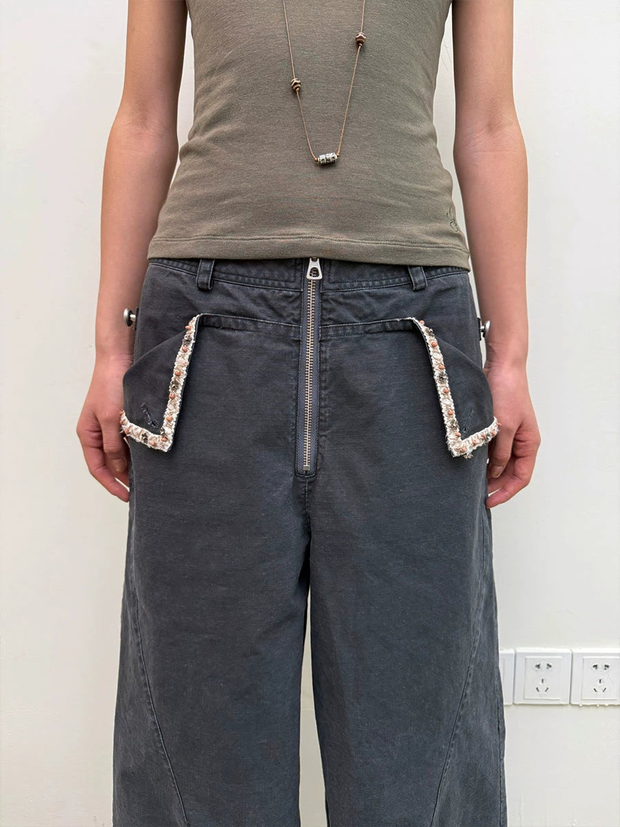 Beaded washed cargo pants