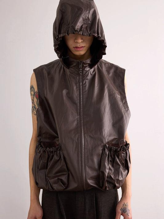 Coated Drawstring Hooded Vest M06