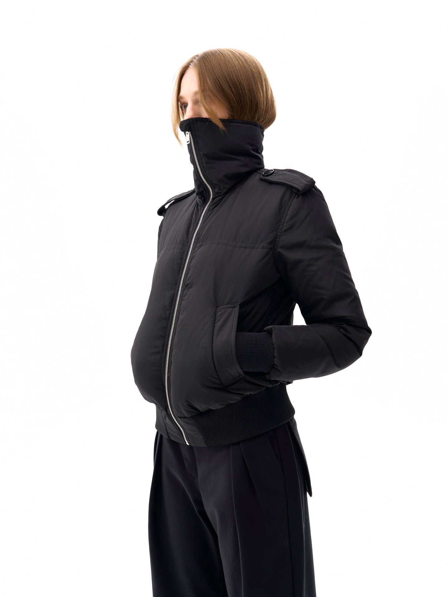 Scarf Collar Zipper Duck Down Jacket