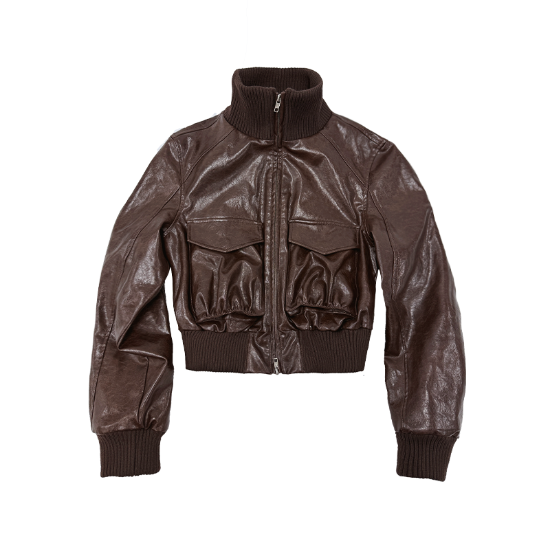 Oil-wax PU Leather Cropped Leather jacket