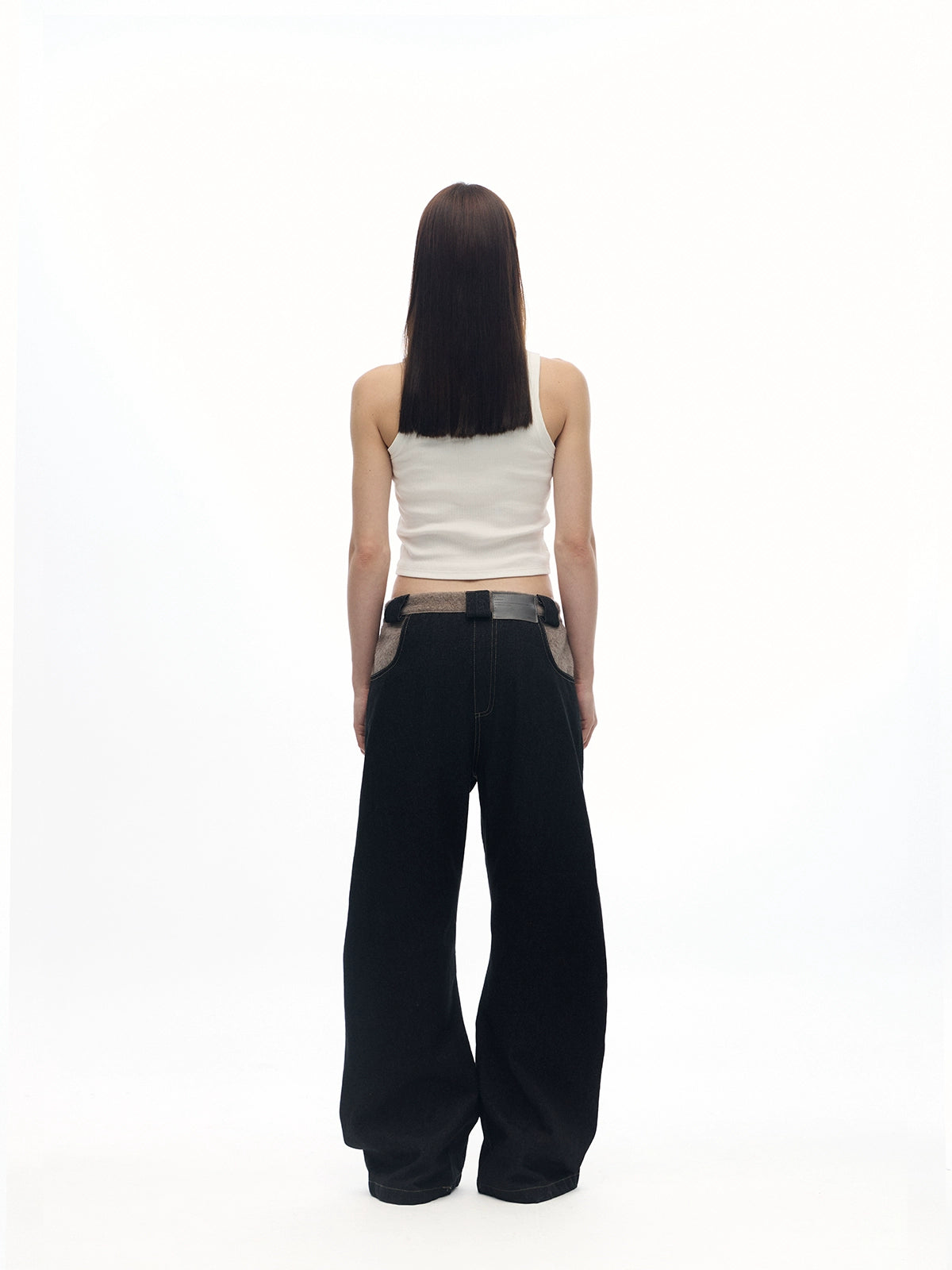 'scarf' panelled raw denim jeans