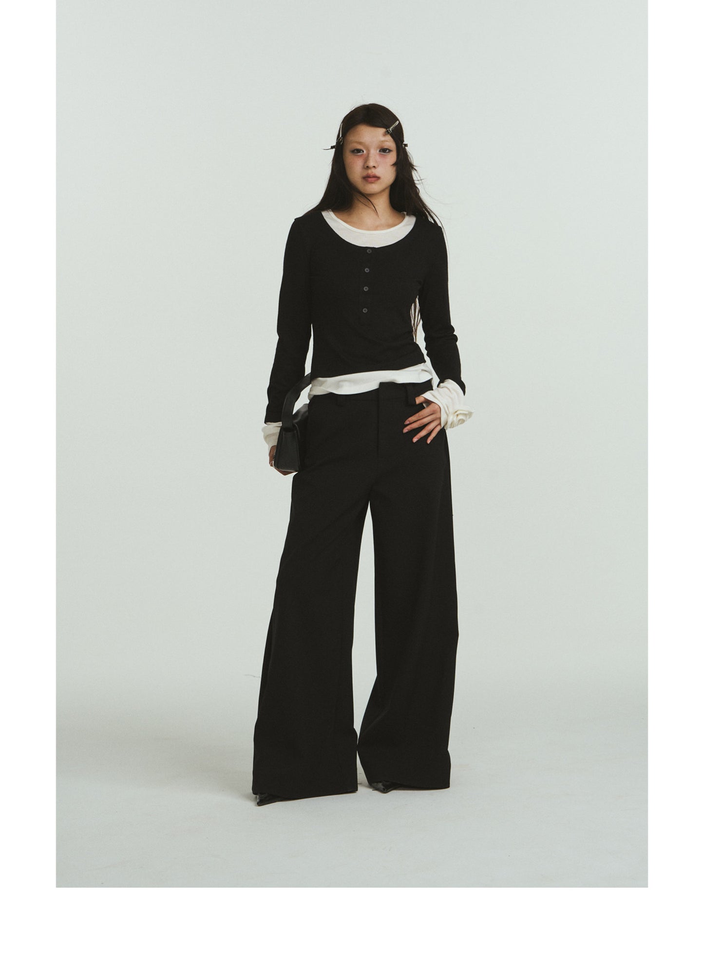 Rose cuff fake layered T-shirts