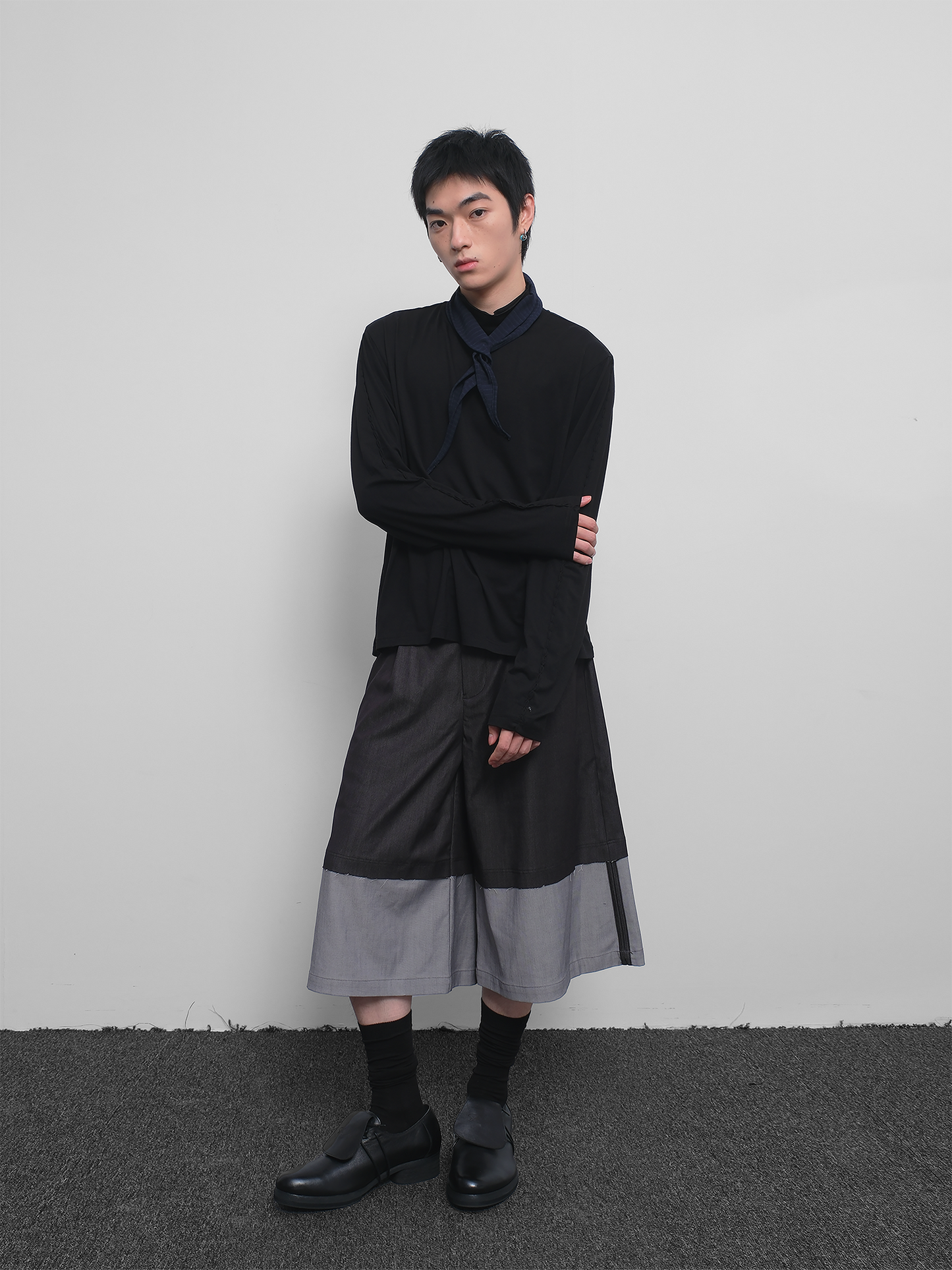 Rolled Up Collar Merino Wool Knit