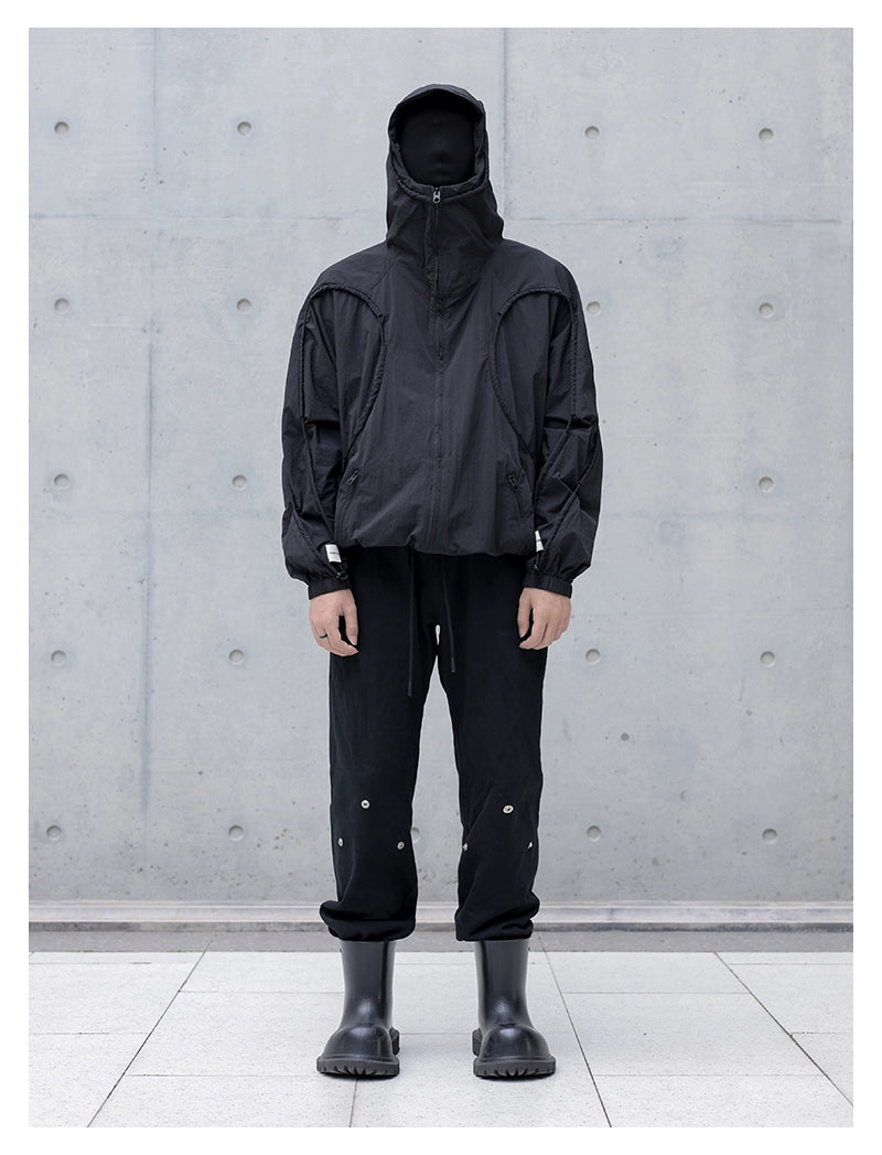 deconstructed drawstring hooded Nylon jacket