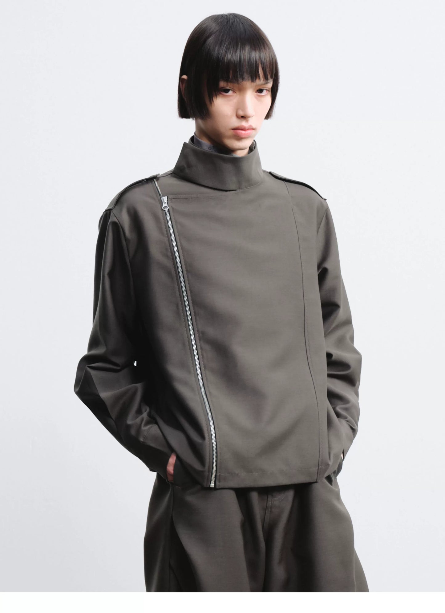 High Neck Zip Up Cropped  Jacket