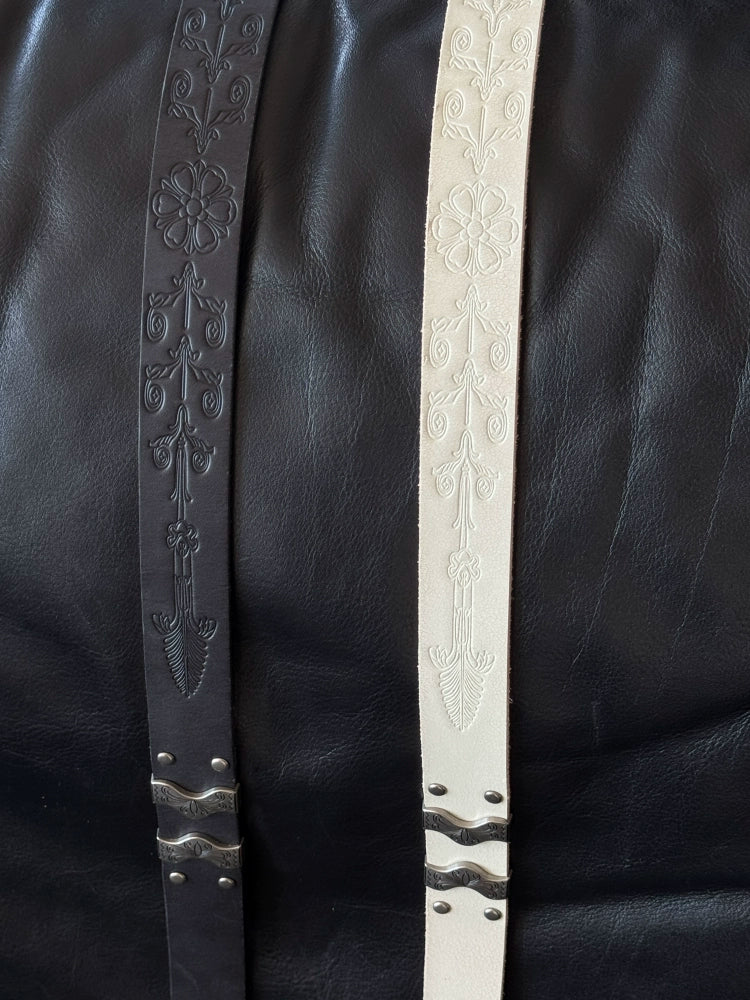 Engraved Silver Cowhide Belt