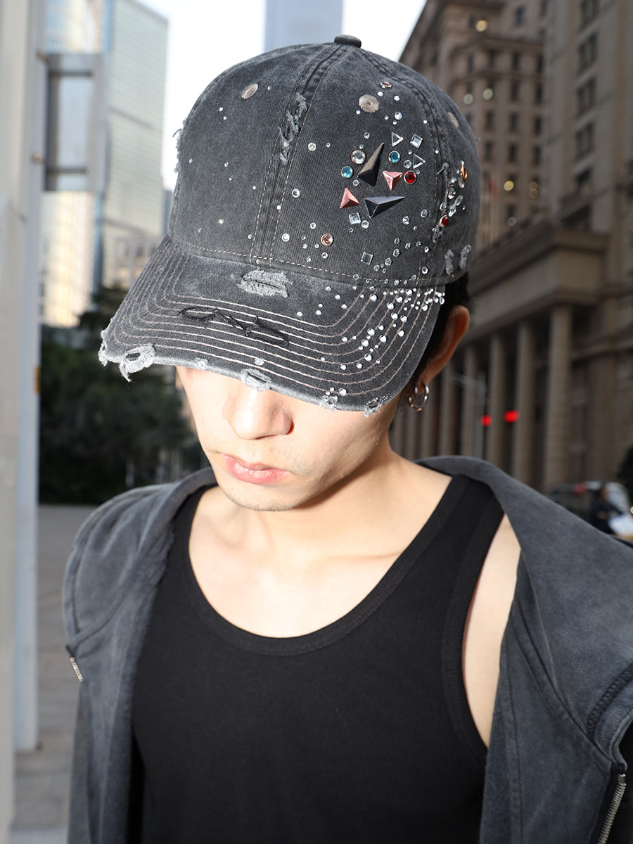 Rhinestone Washed denim caps