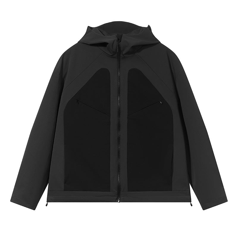 777 Organizing' two-tone patchwork softshell hooded jacket
