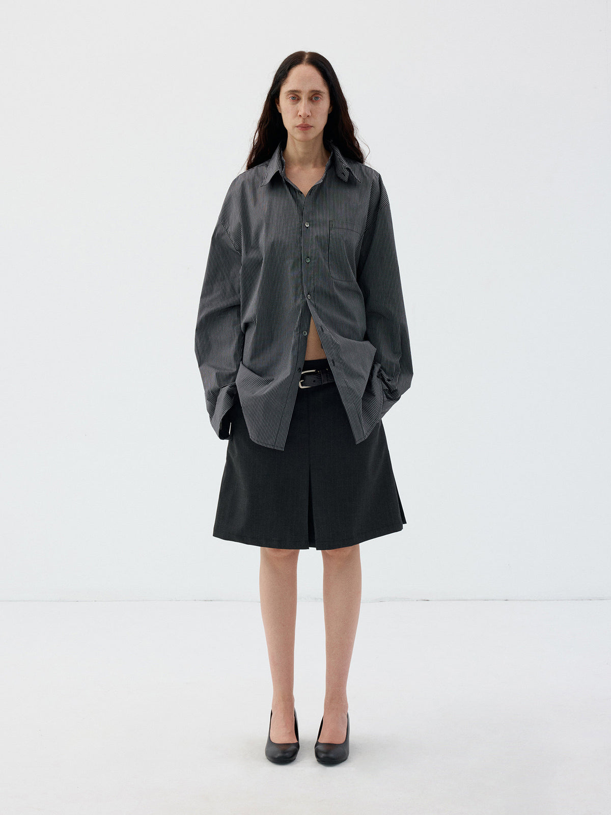 Pinstripe structured long-sleeve shirt