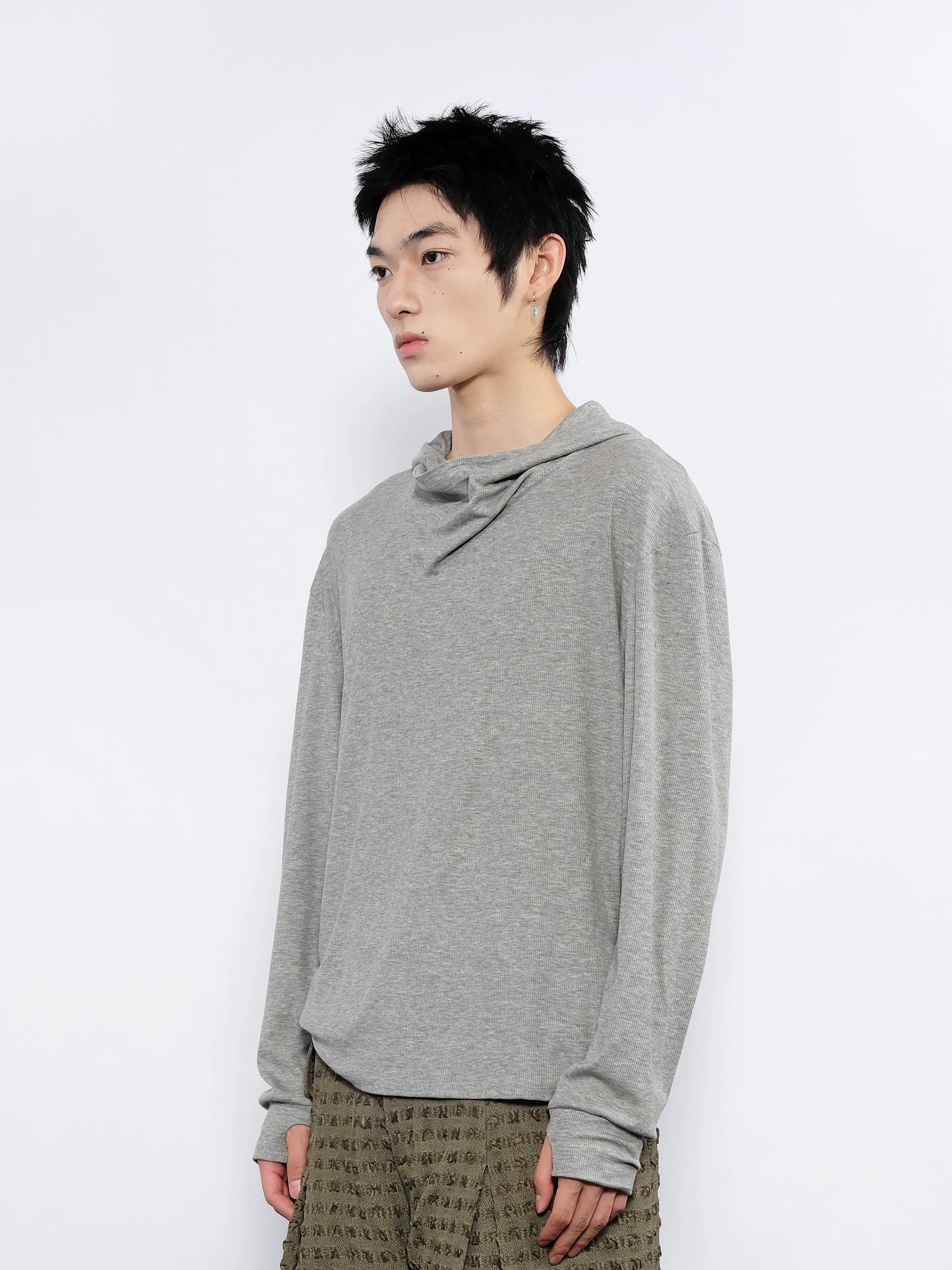 Wrap-around Hooded Long Sleeve T-Shirt