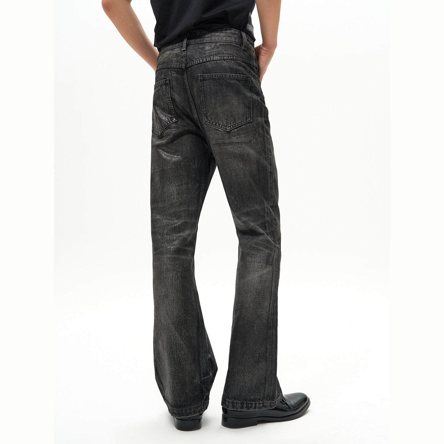 Rubber wax bootcut jeans