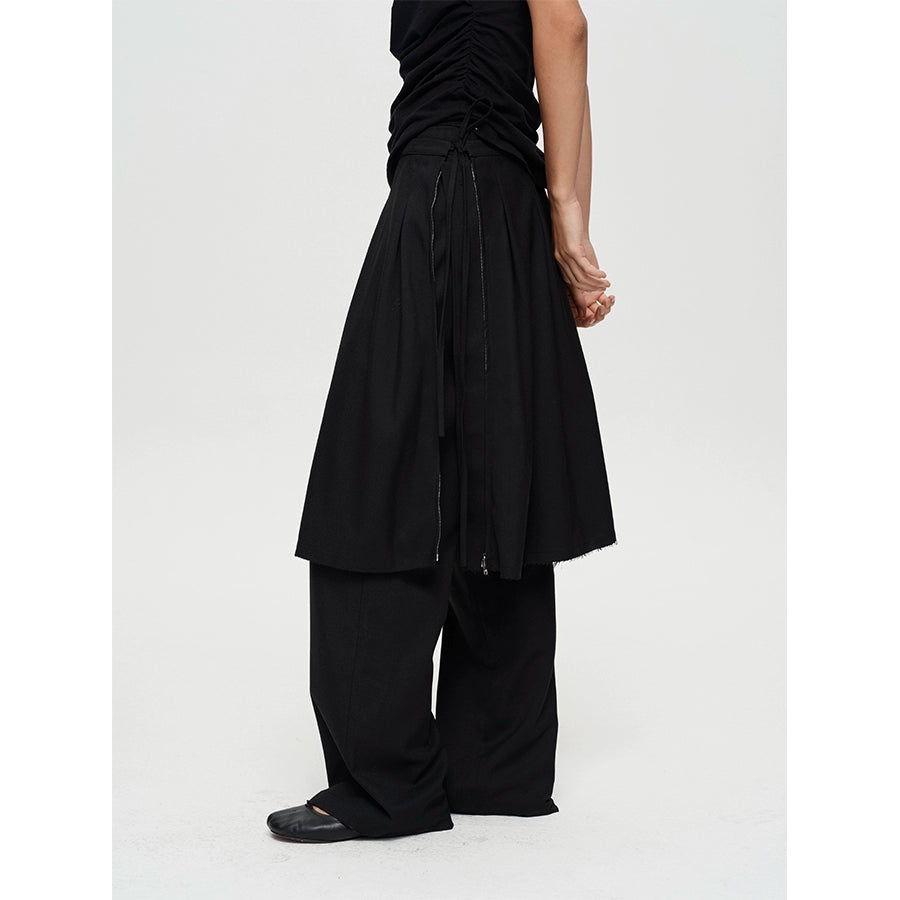 Lace Up Pleated Skirt Trouser