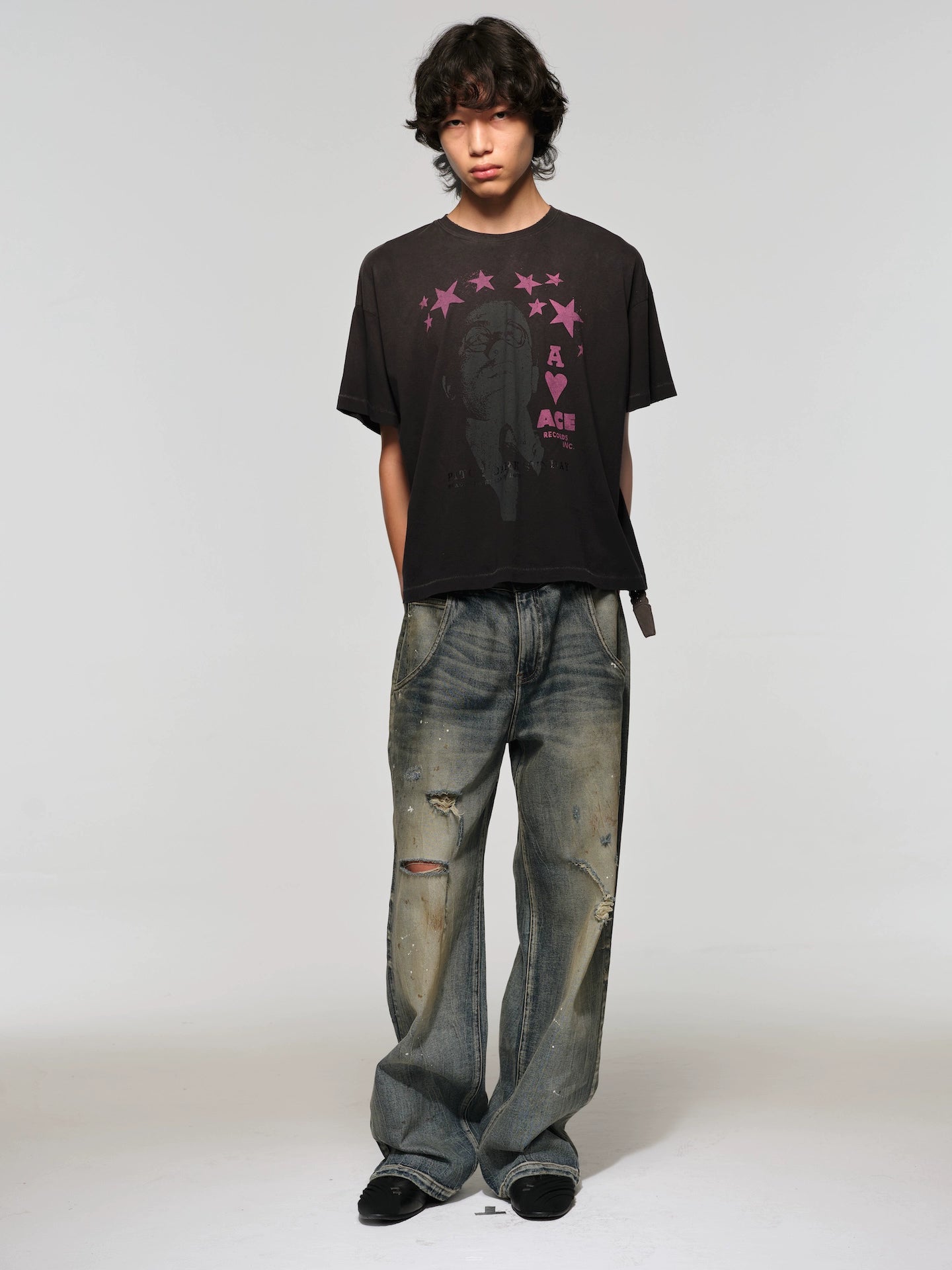 Straight Wash Dirty Ripped Jeans