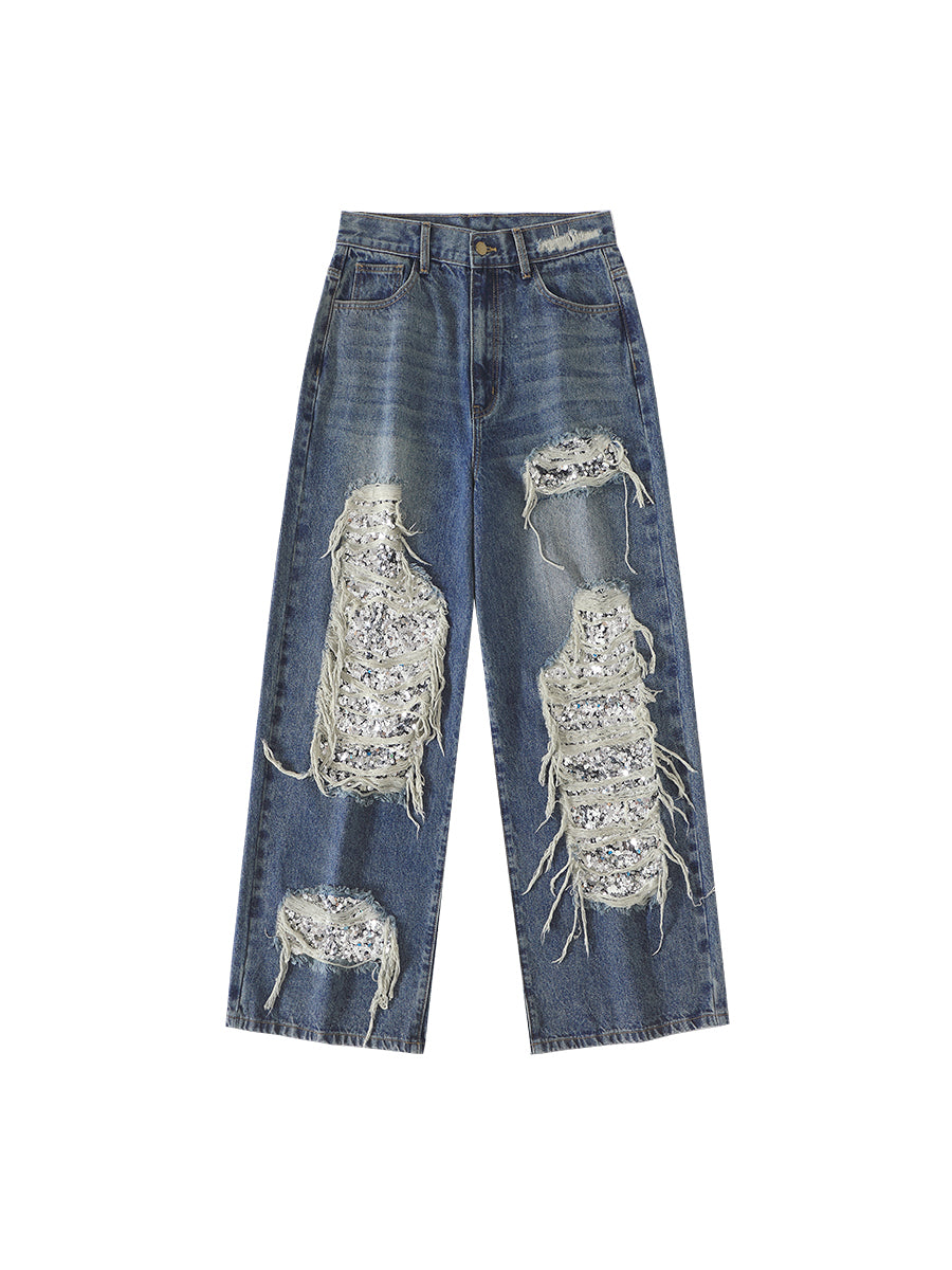 Ripped Primary wash Glitter jeans