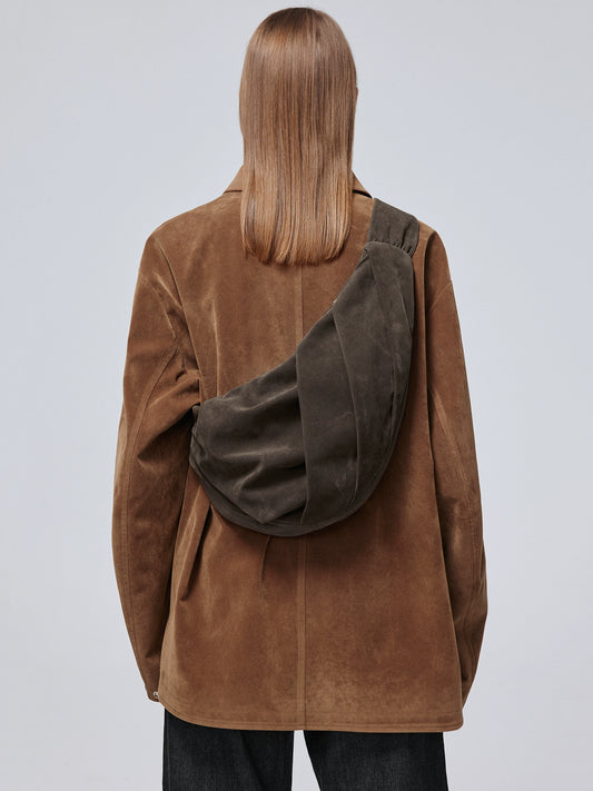 Suede Pleated Crossbody Bag