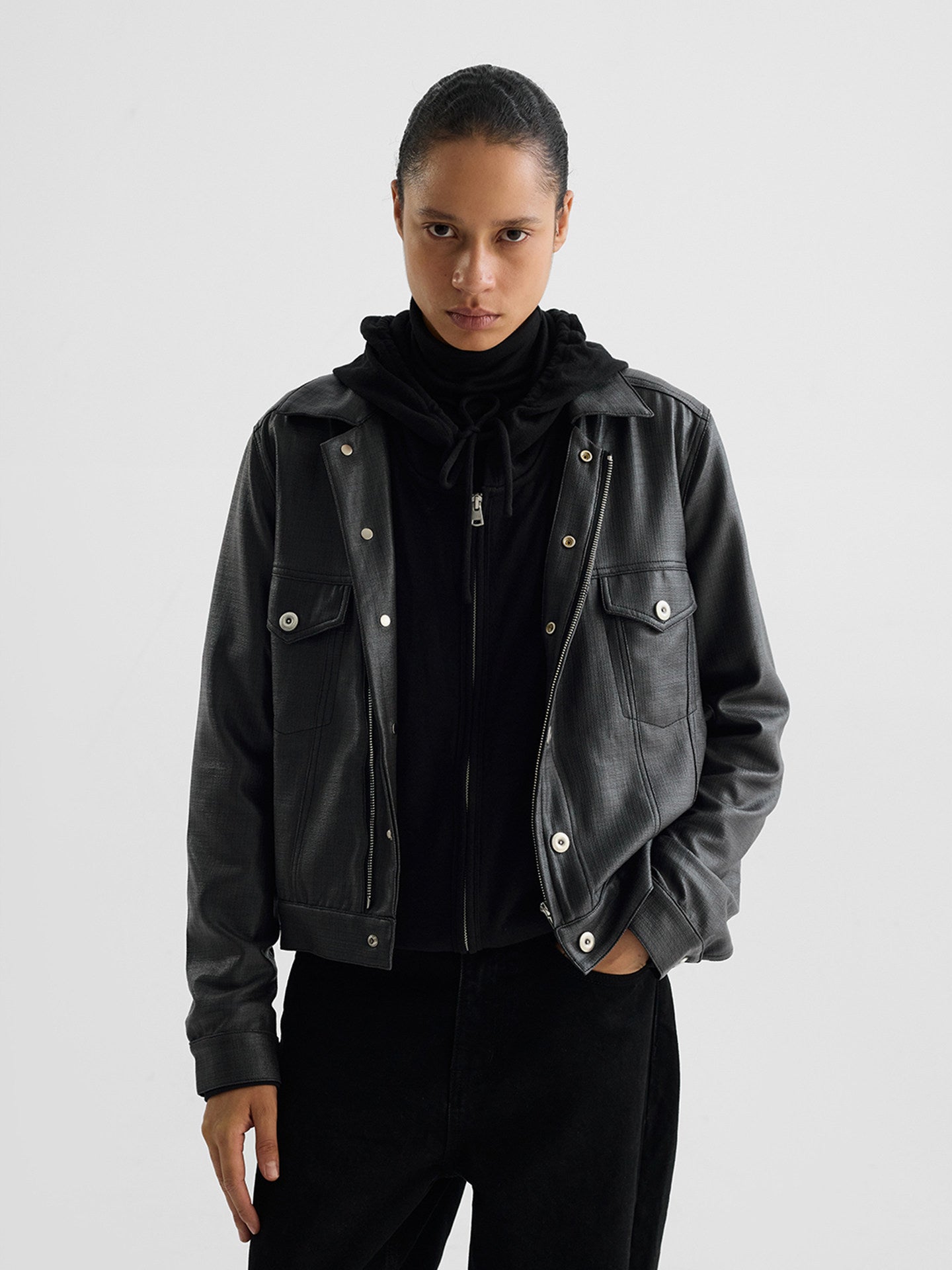 Short Motorcycle Coated Jacket