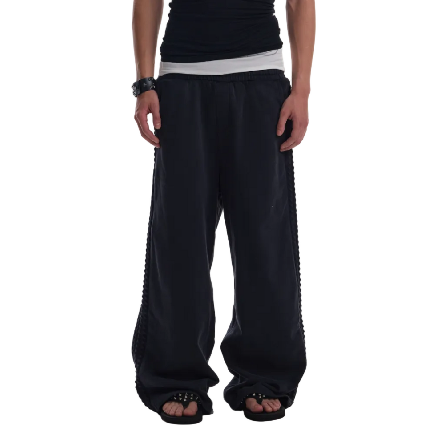 Embossed riveted 3D baggy sweatpants