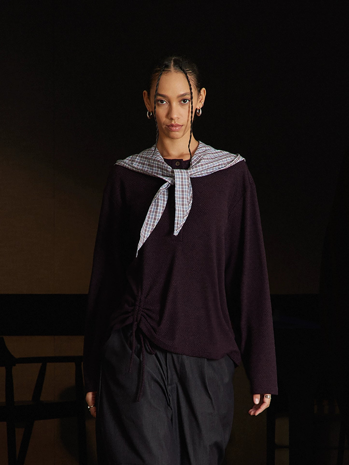 Plaid Hooded Long Sleeve T-shirt