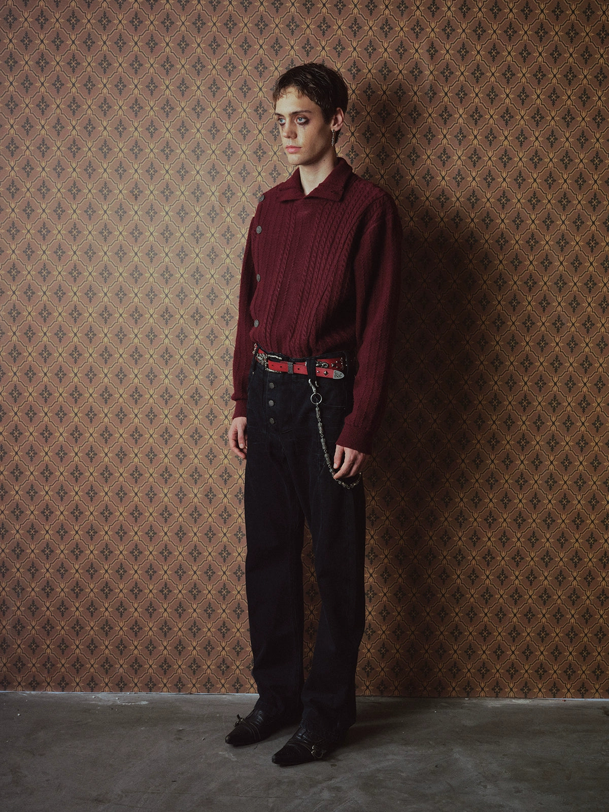 Burgundy Metal Buckle Fencing Turtleneck Knit