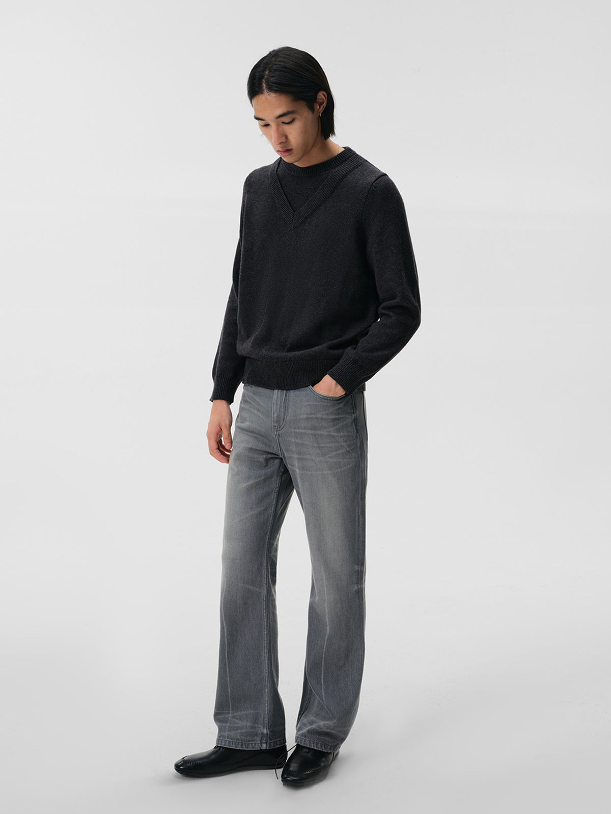 Cold water washed slimfit classic denim pants