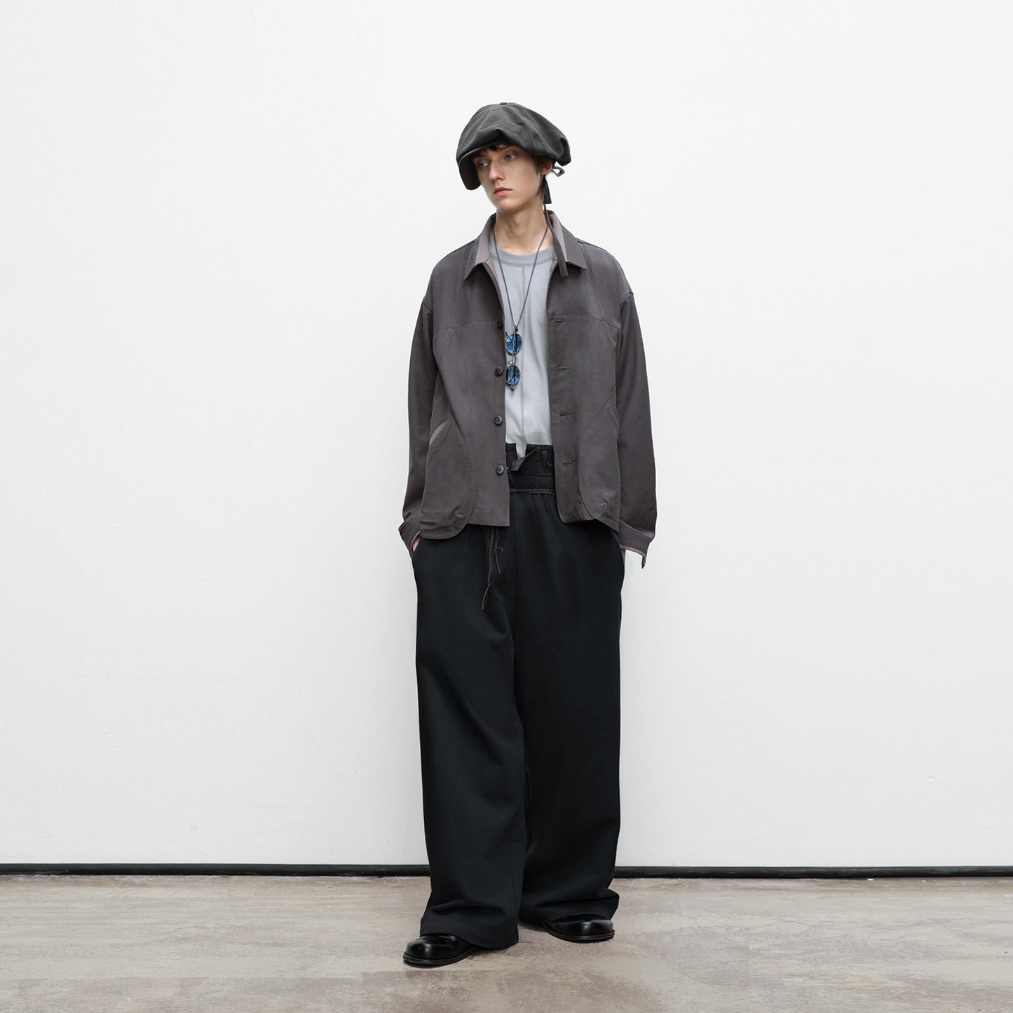 Woven belt wide-leg knit sweatpants