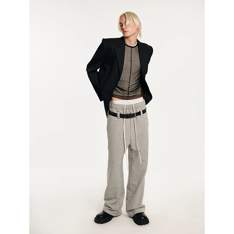 Double-waist drawstring baggy sweatpants