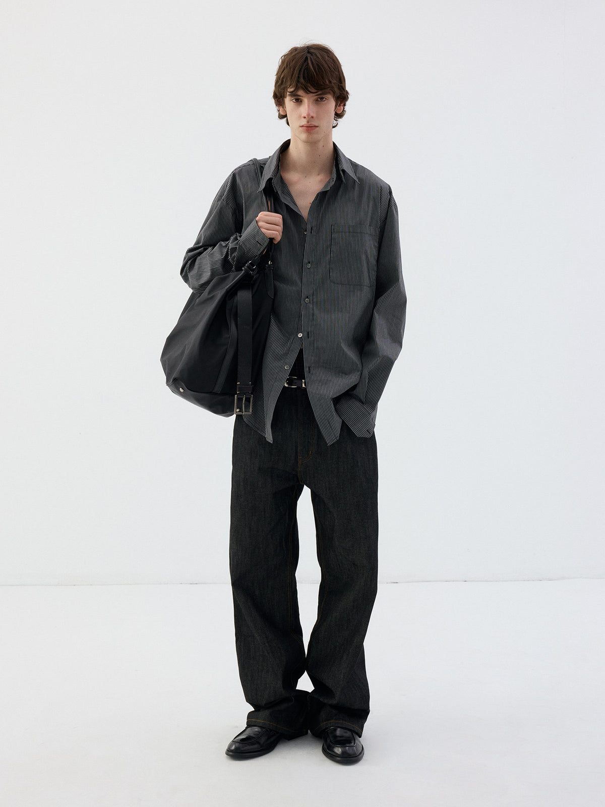 Pinstripe structured long-sleeve shirt