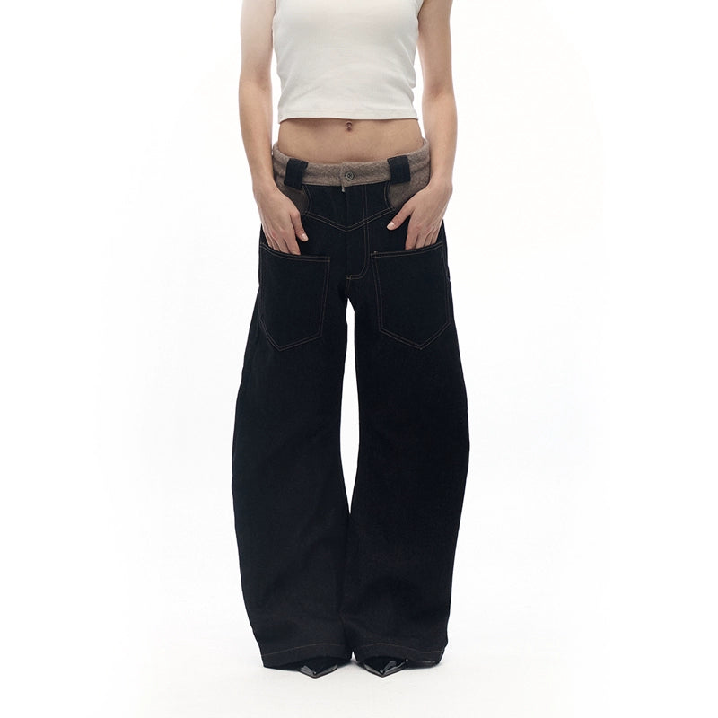'scarf' panelled raw denim jeans