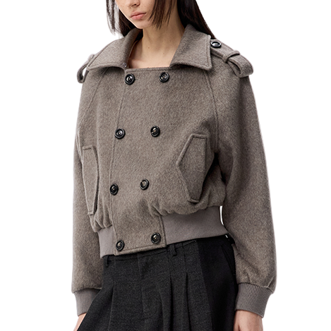 Detachable Fur Collar Double-breasted Cropped Tweed Jacket