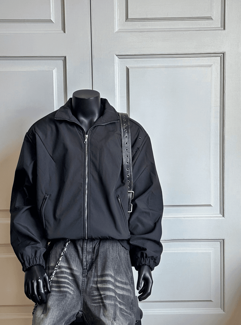 UV cut short wide accordion pleated stand-collar jacket