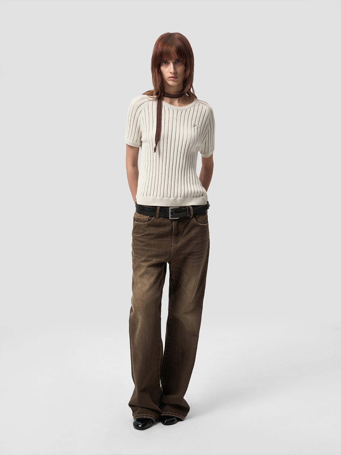 Leather patch jeans