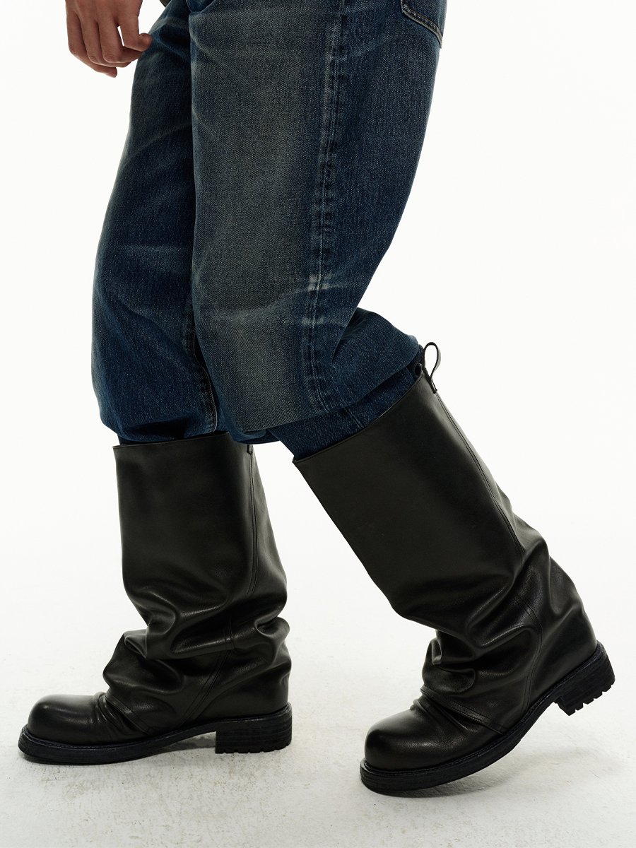 Pleated Cowhide Tube Boots