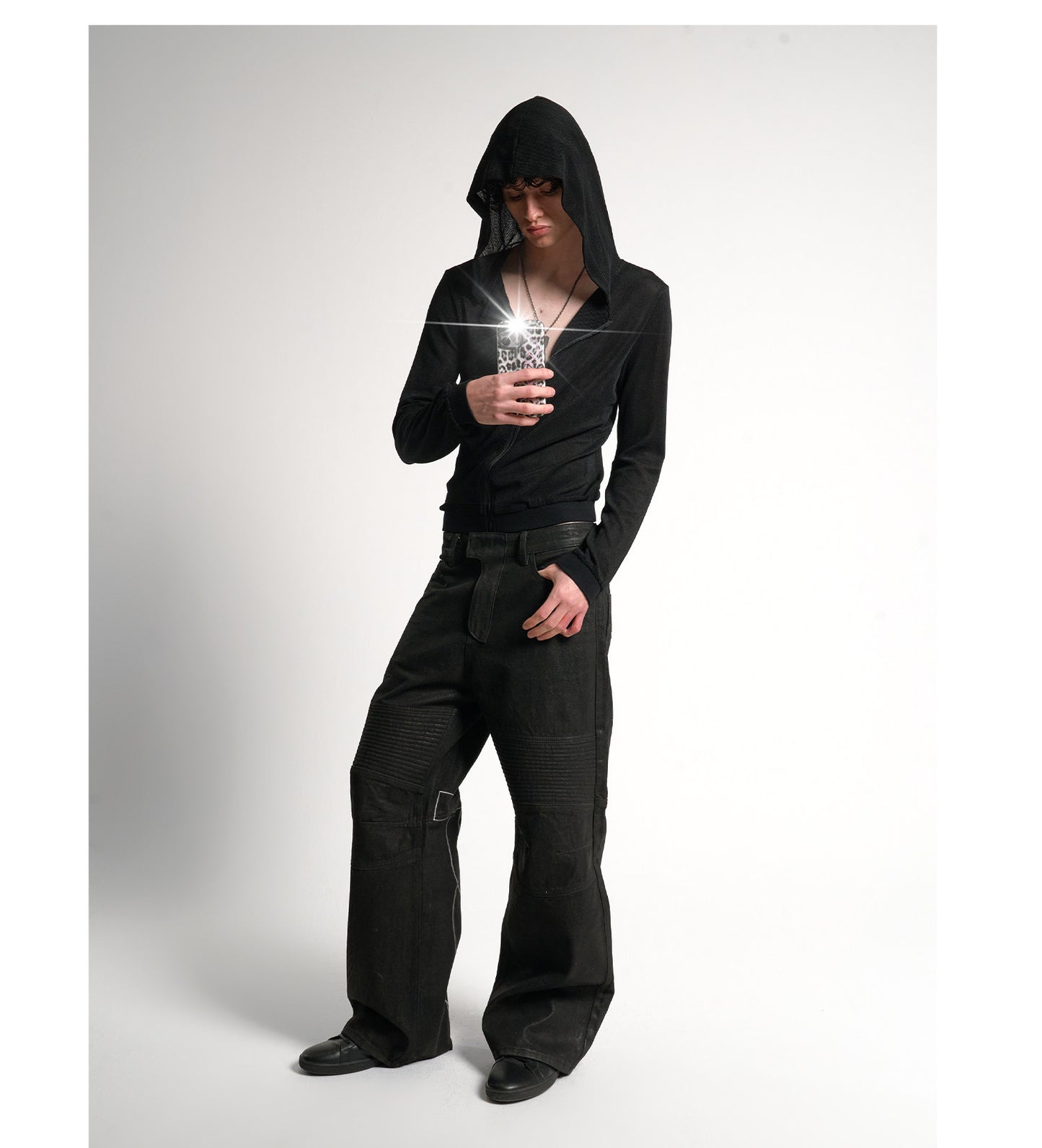 Wax Embroidery Heavy Biker Jeans