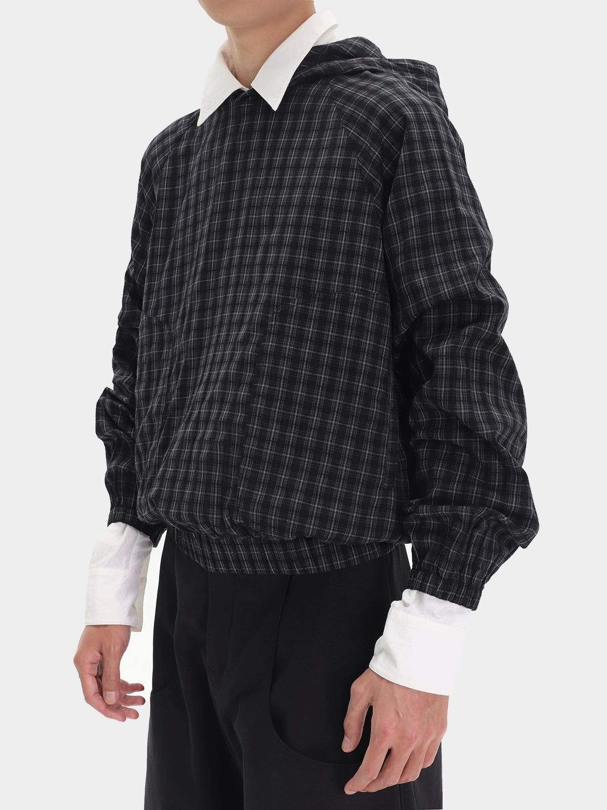 Plaid Curved Pocket Hoodie