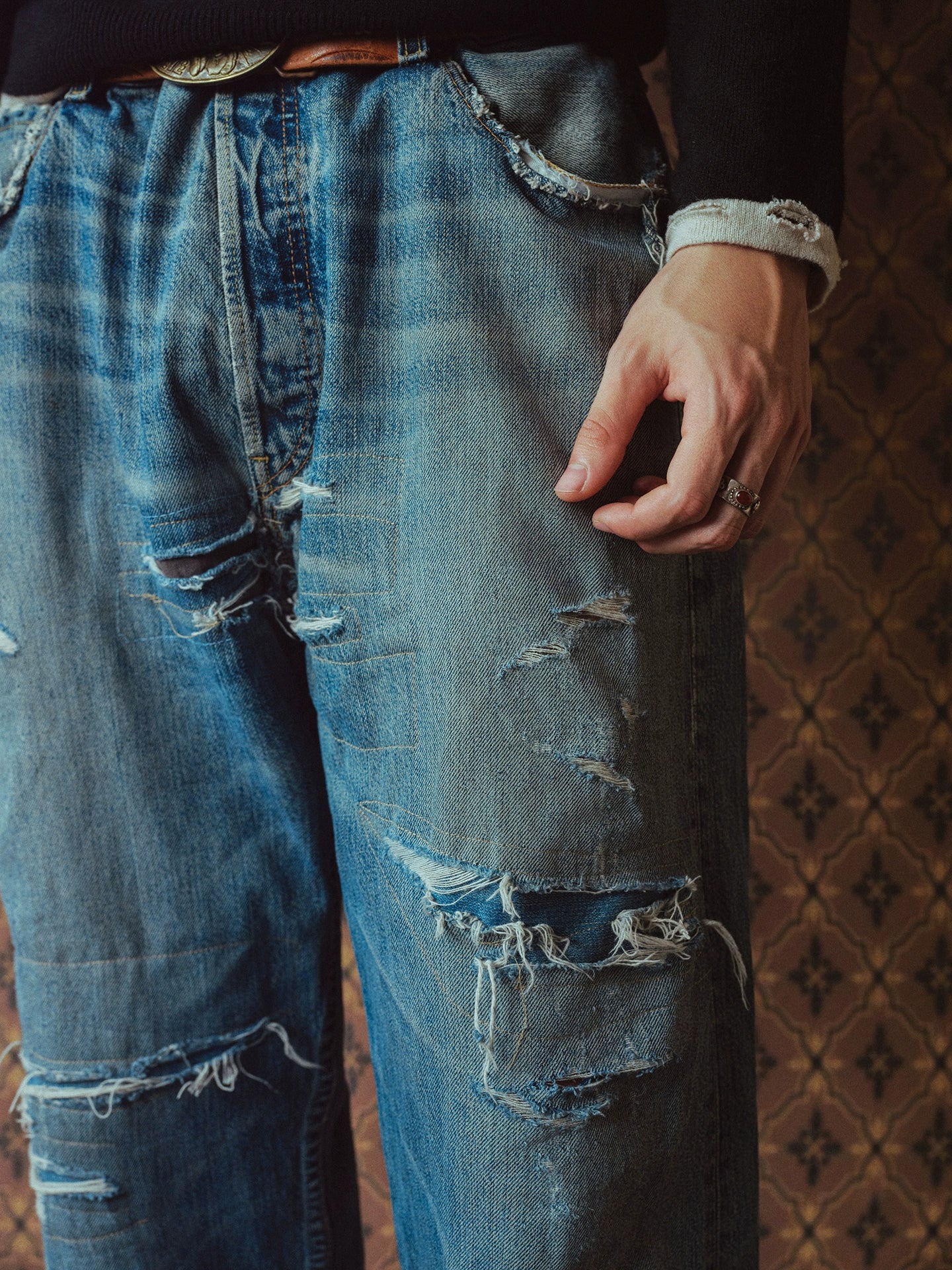 Vintage Knife Cut Washed Loose Straight Jeans