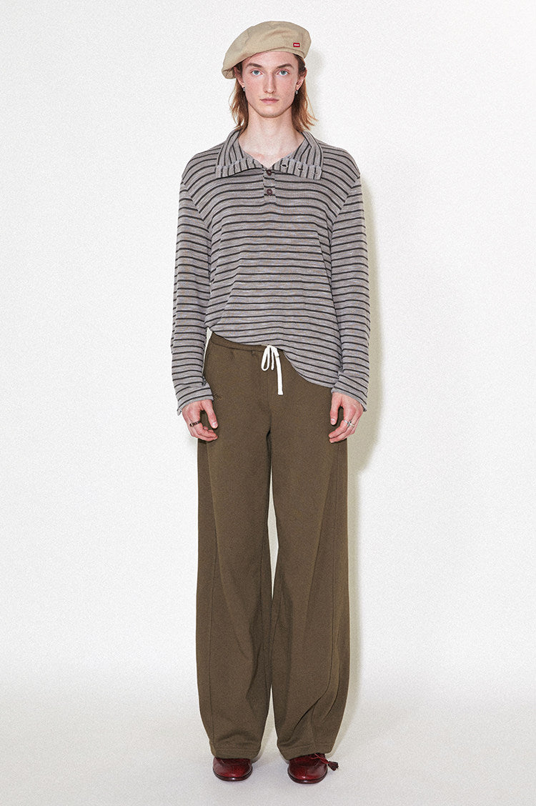 "Sunset Dusk" stand-up collar striped long-sleeved T-shirt